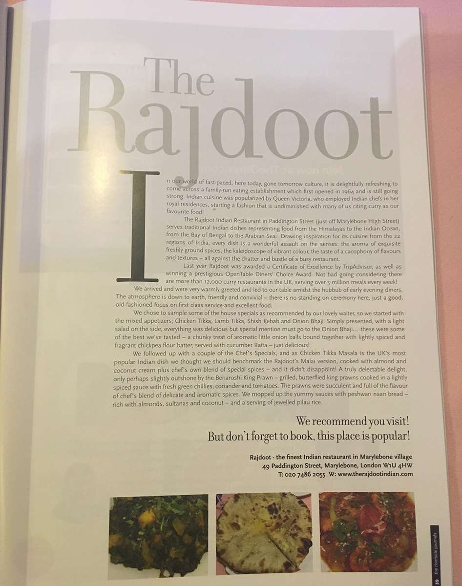 Restaurant Review The Rajdoot At W1U