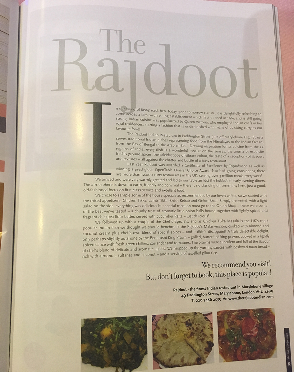 Restaurant Review The Rajdoot At W1U